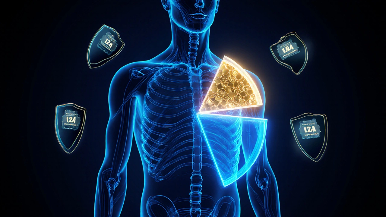 Abstract human figure with glowing pie chart showing 12% credit utilization, surrounded by floating credit cards.