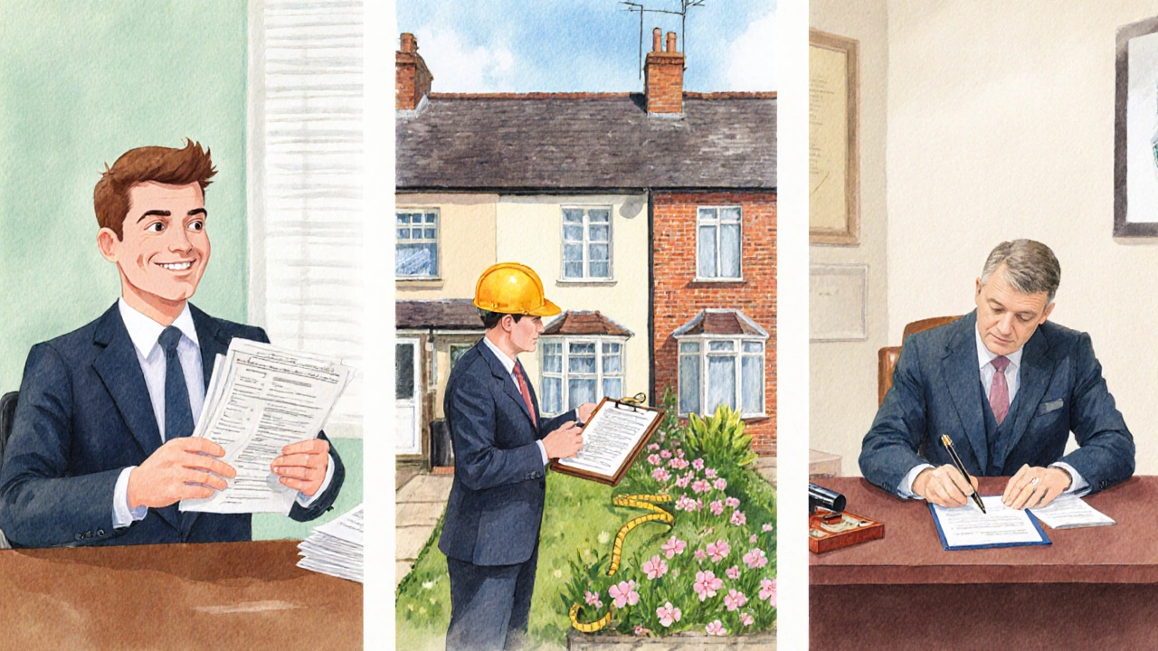 Broker, surveyor, and solicitor assisting a homeowner during the remortgage process.