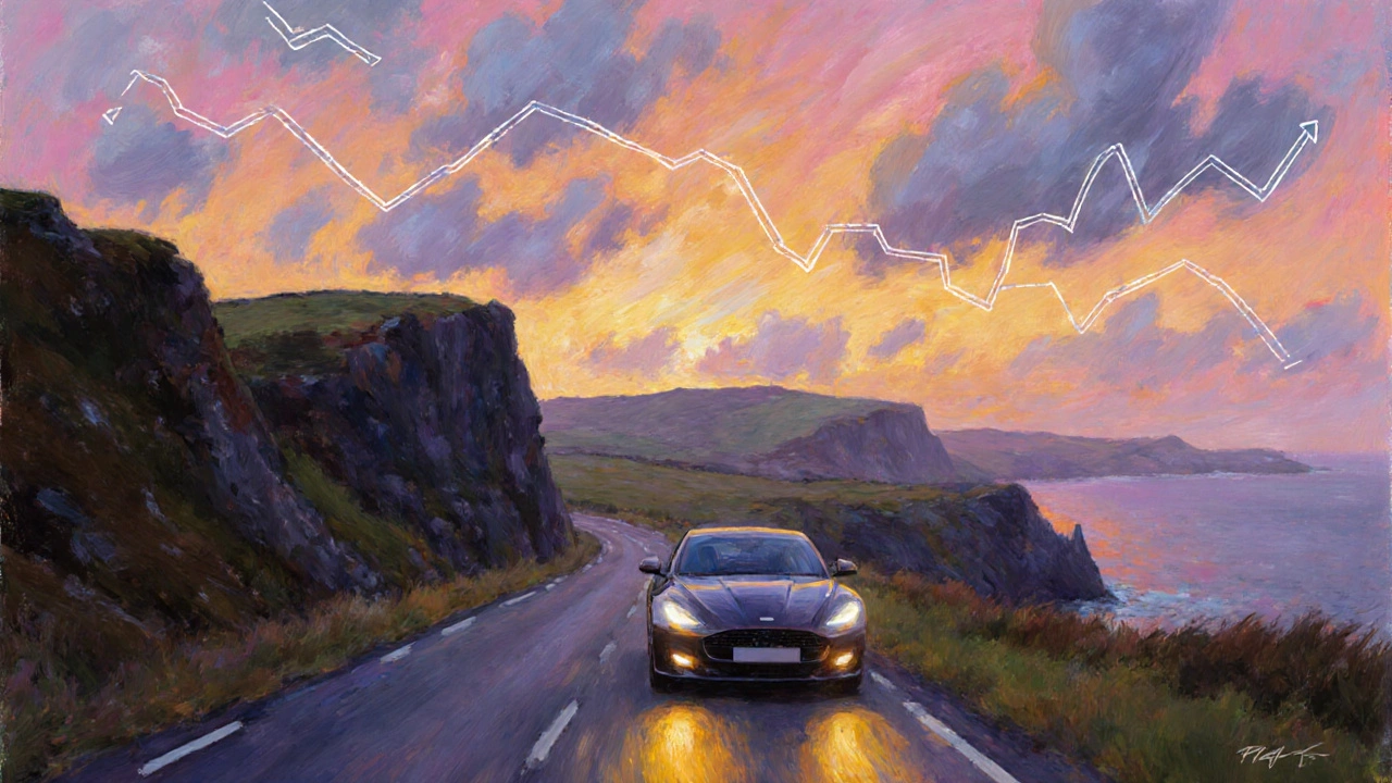Car driving along Irish coastline, symbolizing a successful low‑APR loan.