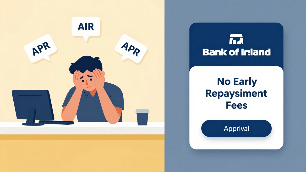 Split-screen illustration comparing stressful dealership finance vs transparent bank loan approval.