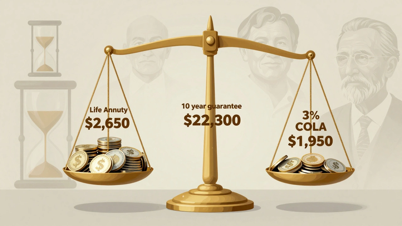 Balance scale comparing annuity payout options with symbolic time elements