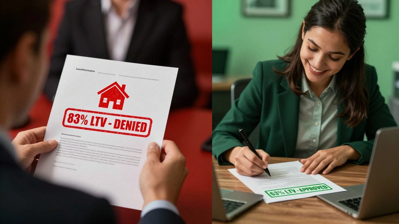 Contrasting bank rejection and approval for mortgage remortgaging based on LTV ratio.