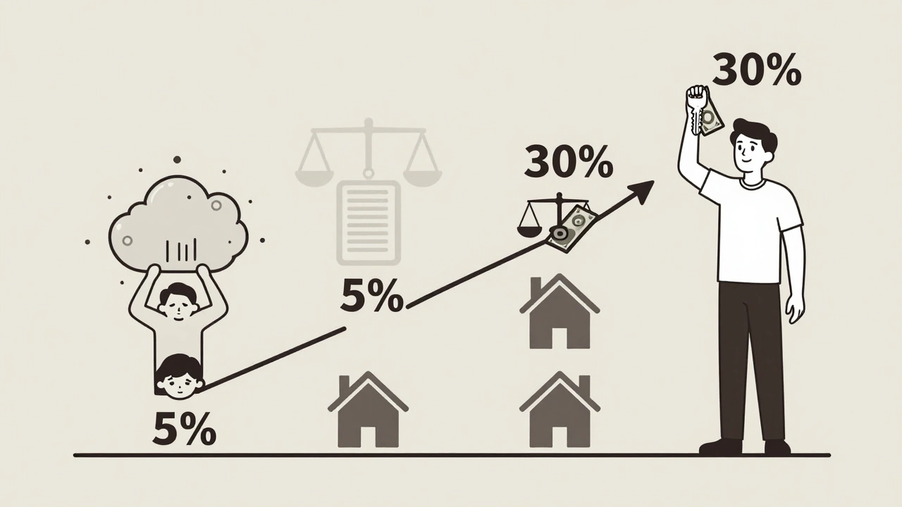 Illustrated equity ladder showing financial progress from low to high homeowner equity.