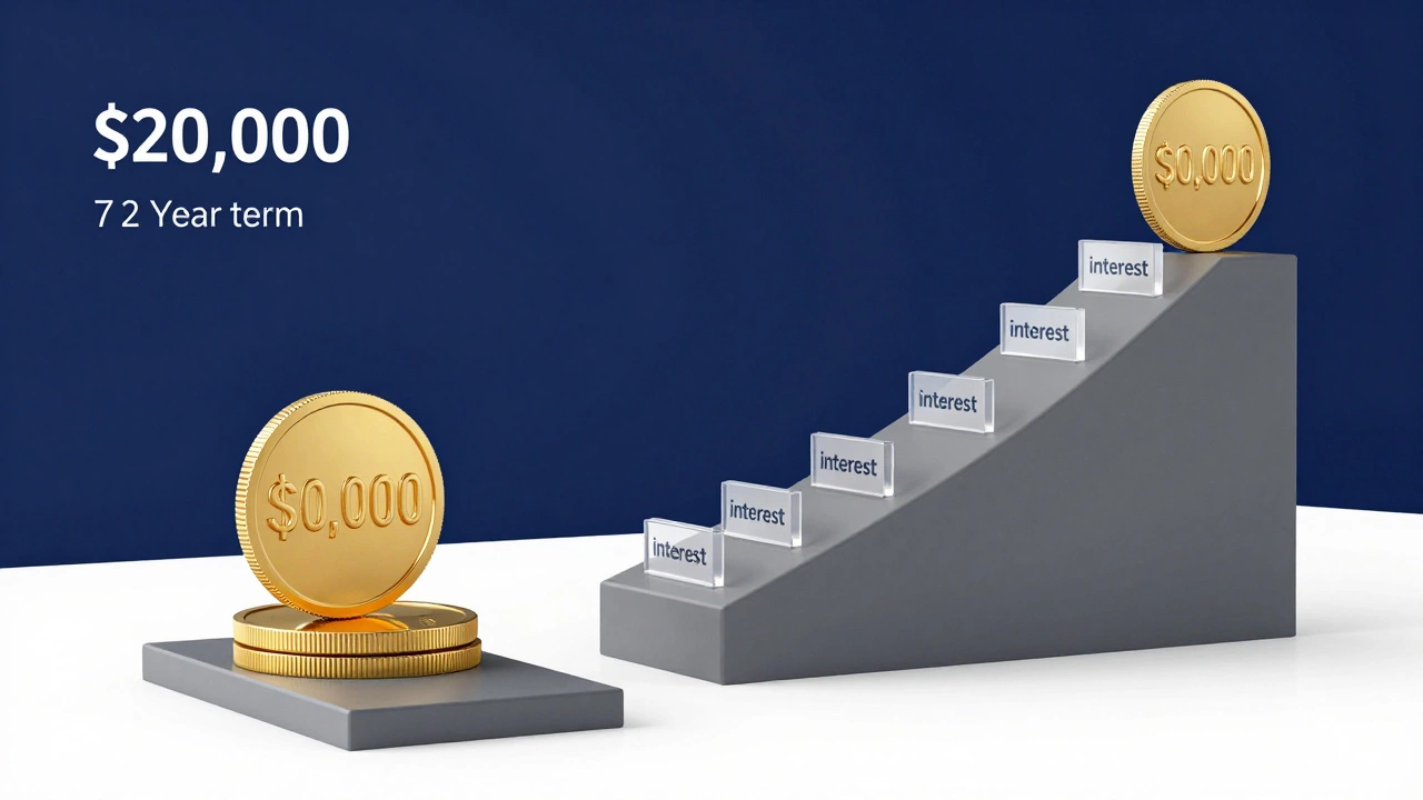 3D conceptual visualization of loan term length and interest accumulation