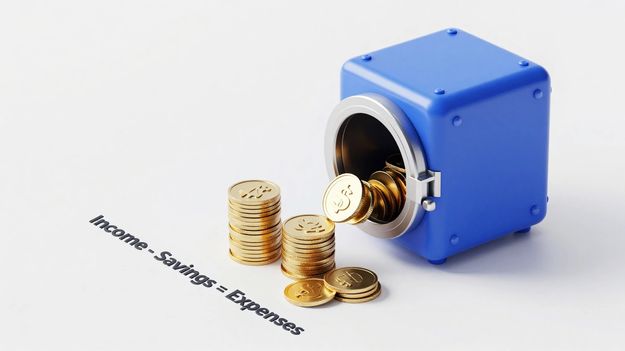 3D render of money being split between a secure vault and spending piles