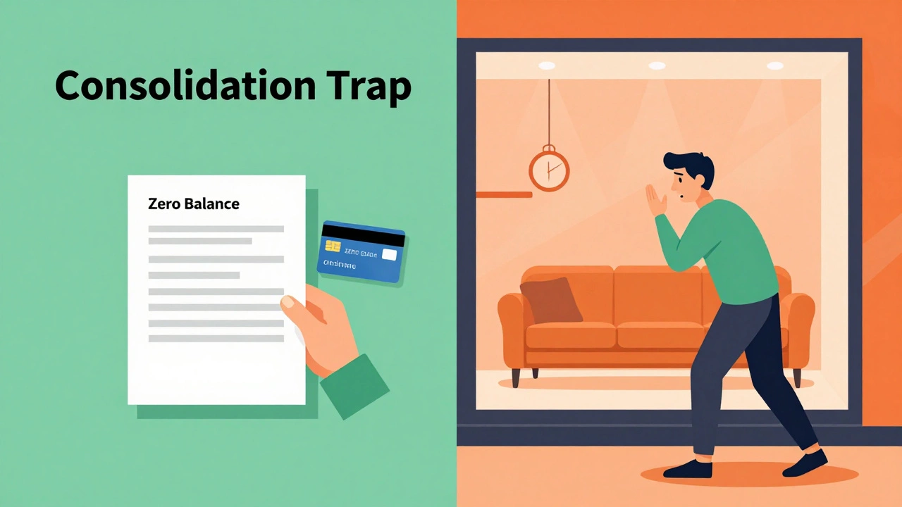 Illustration of the psychological temptation to spend after consolidating debt