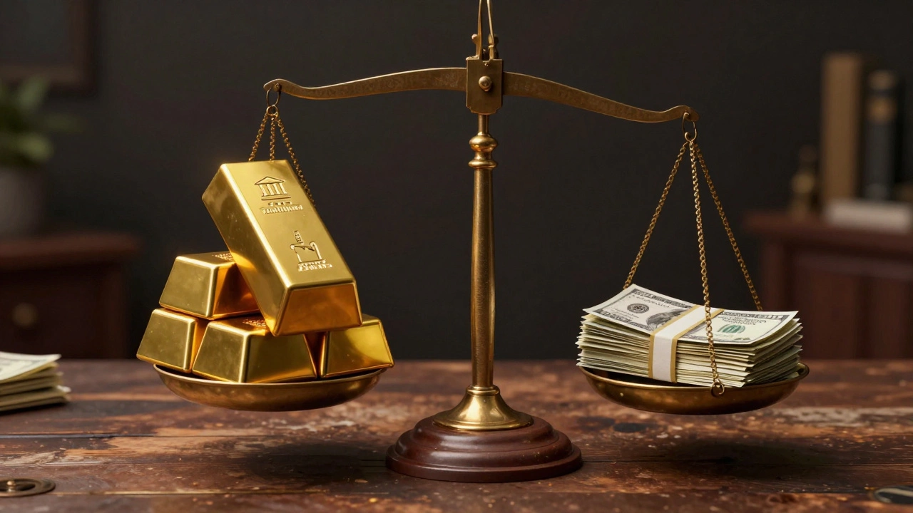 Balance scale weighing cash reserves against traditional assets