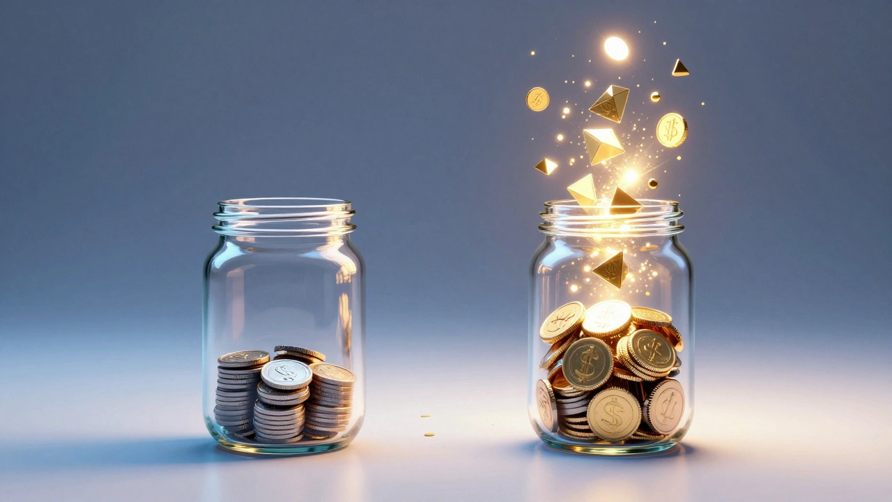 Glass jars illustrating linear savings vs exponential compound growth
