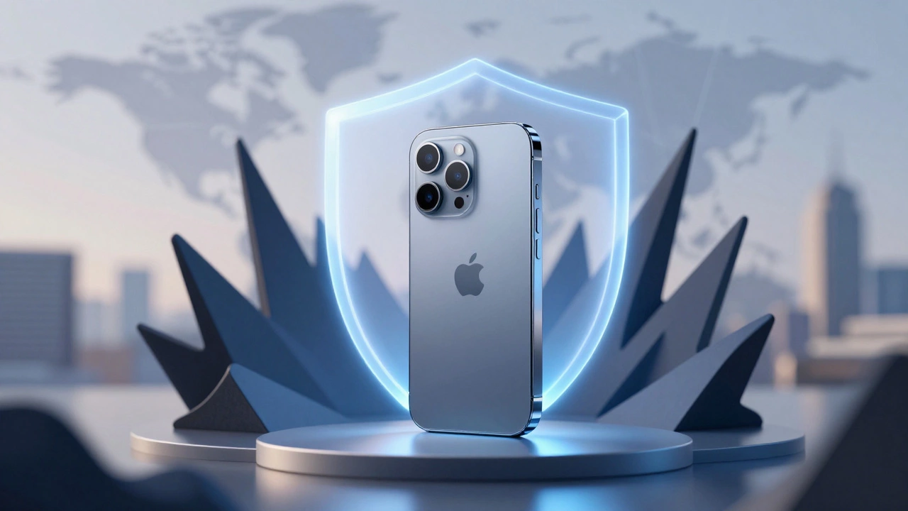 Smartphone protected by a glowing shield against market chaos