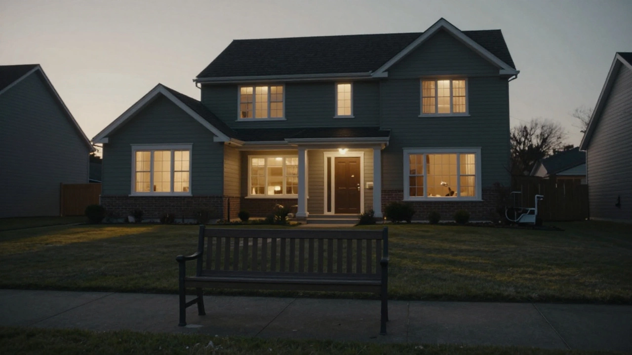 Twilight view of a suburban home with an empty bench, symbolizing reduced inheritance.