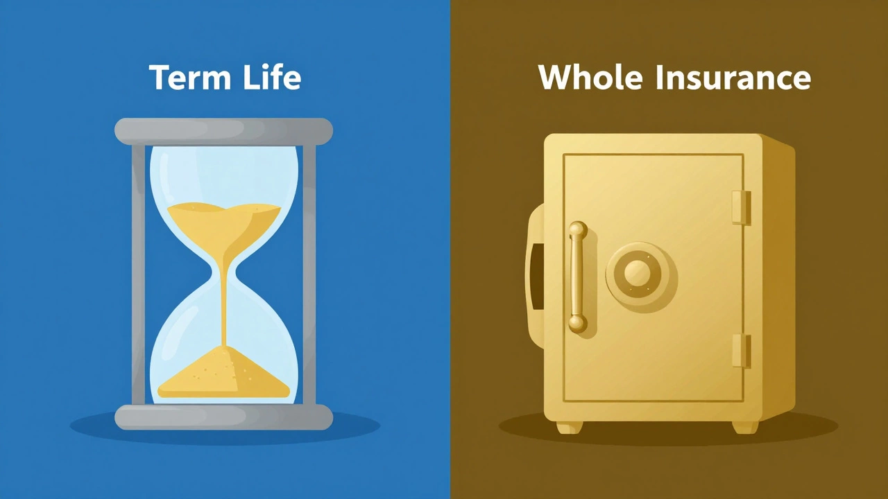 Hourglass vs vault illustrating term vs whole life insurance concepts