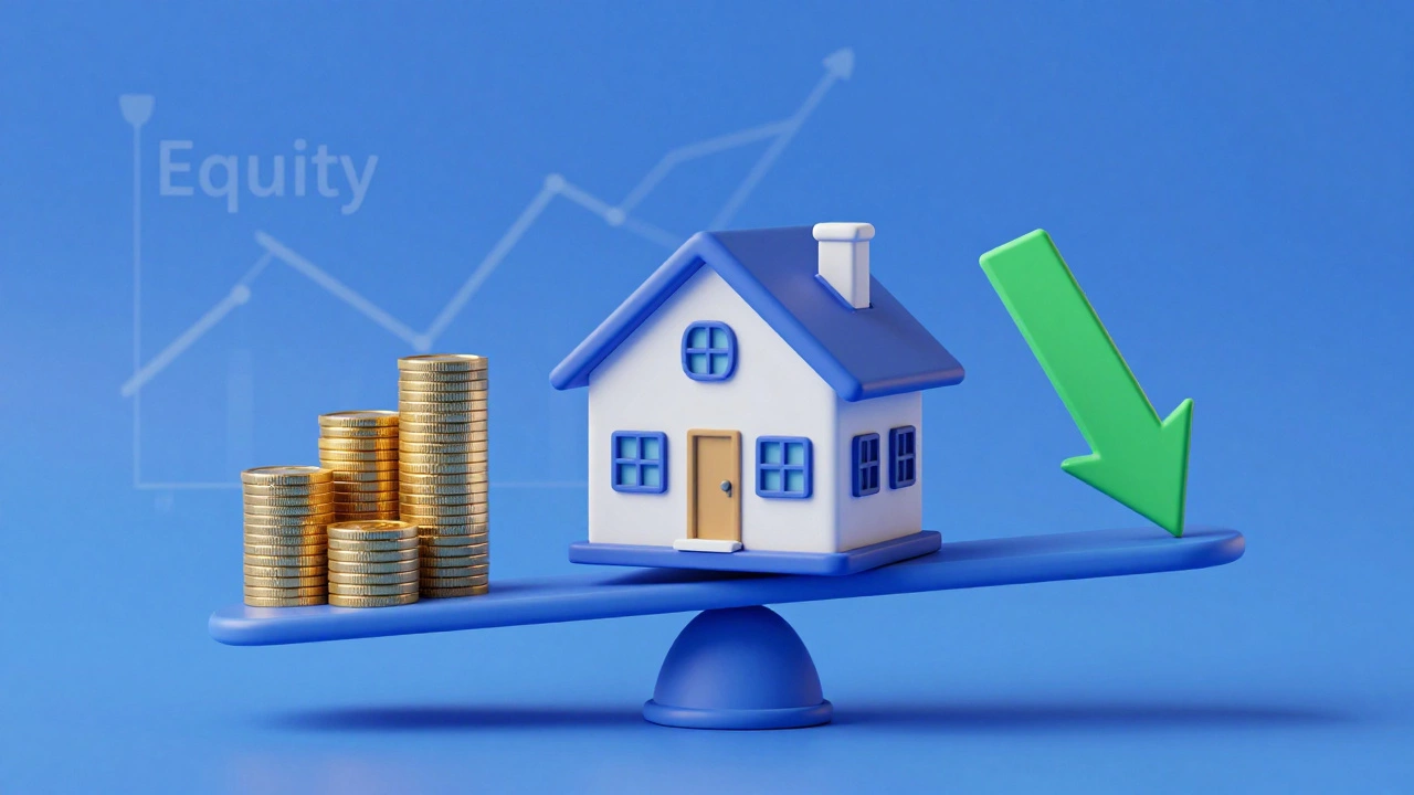 Illustration of house equity and lower interest rates balancing scales