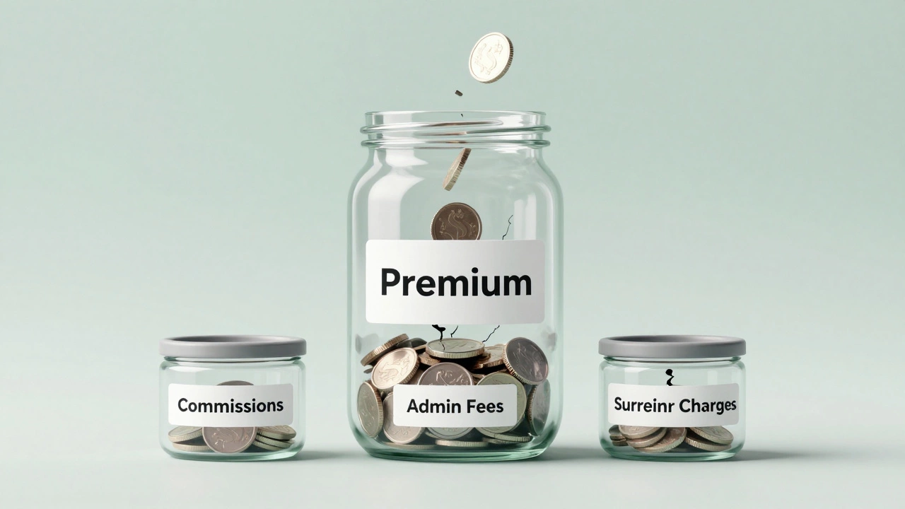 Illustration showing insurance premiums leaking into fees