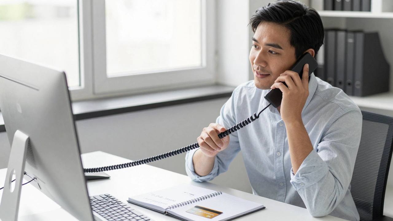 Person calmly negotiating credit card rate over the phone