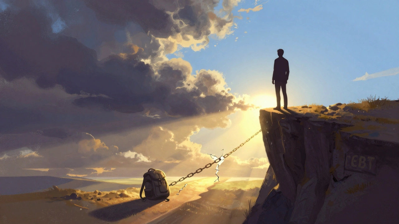 Silhouette of a person finding relief and hope after resolving financial debt