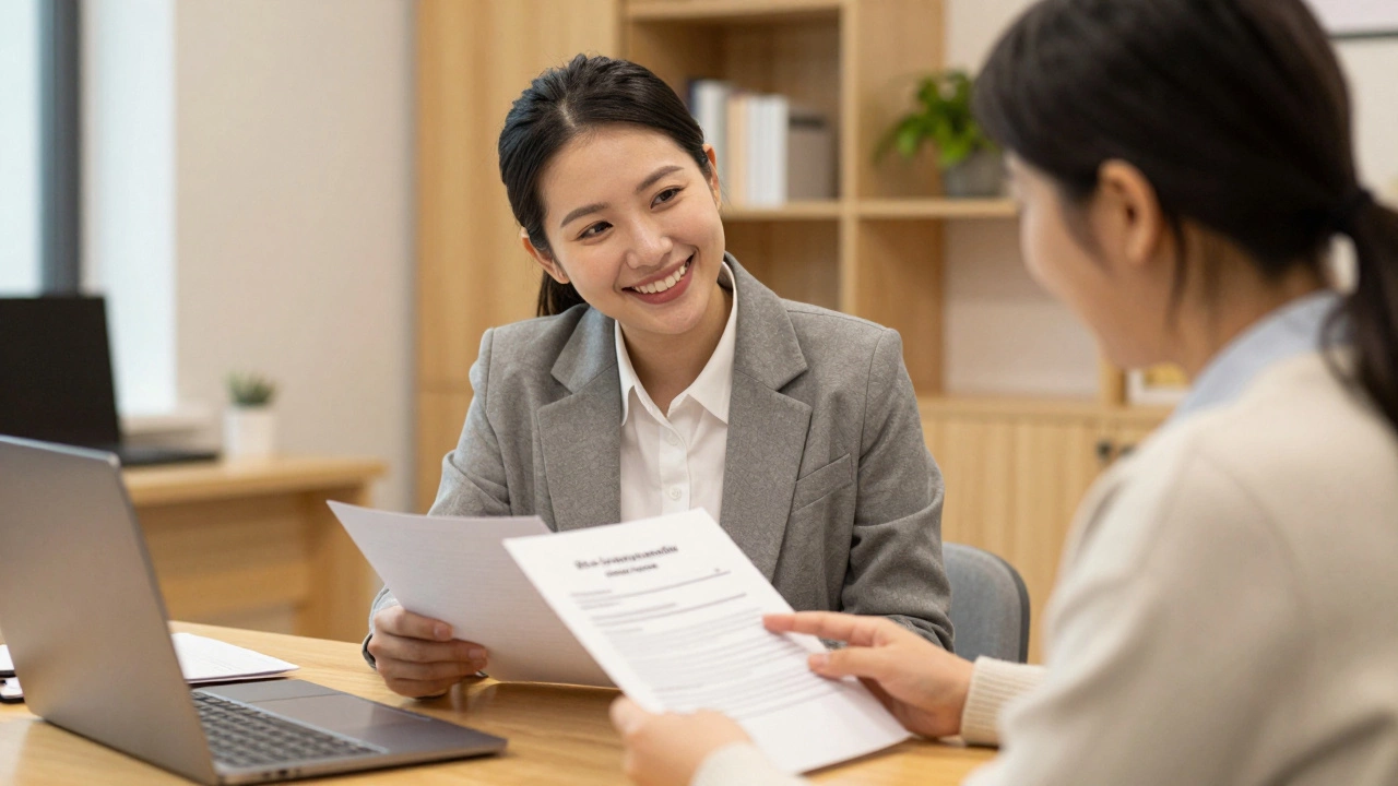 Advisor helping client review documents at credit union