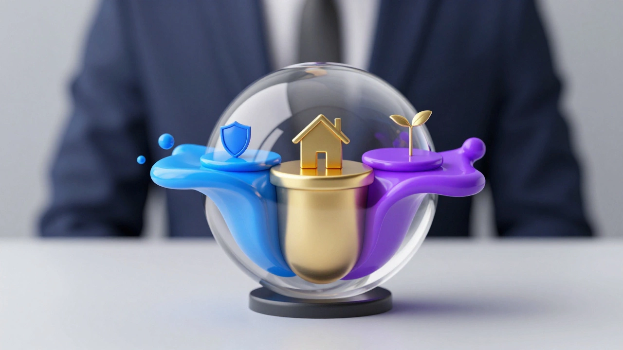 Crystal sphere divided into emergency, goal, and growth savings sections