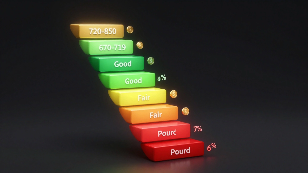 Glowing ladder illustrating credit score tiers and rates
