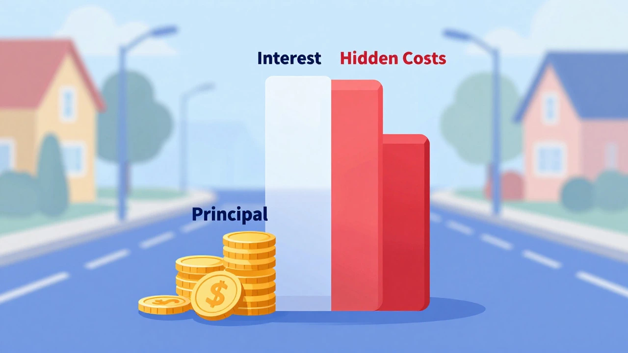 Illustration comparing principal loan amount versus total interest and hidden costs.