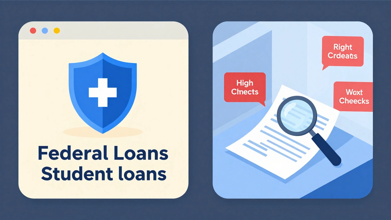 Split illustration comparing federal vs private loan criteria