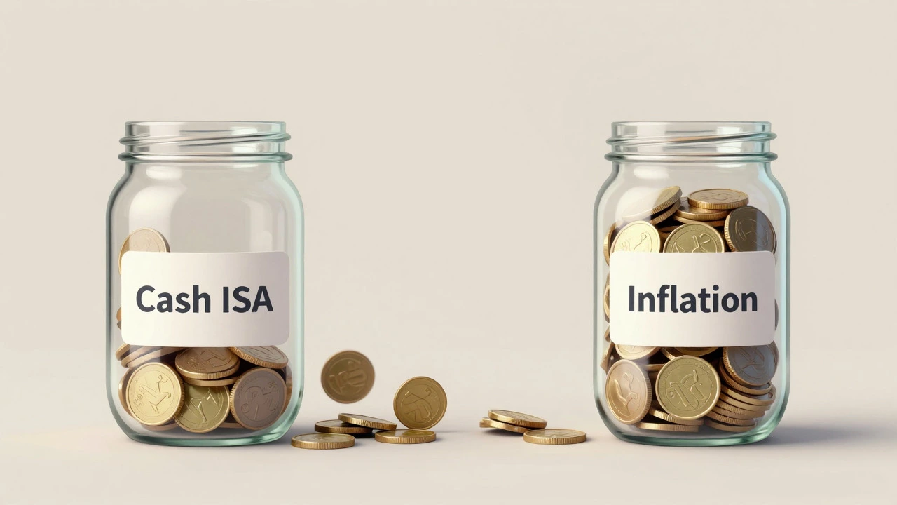 Two jars comparing shrinking savings against expanding inflation effects
