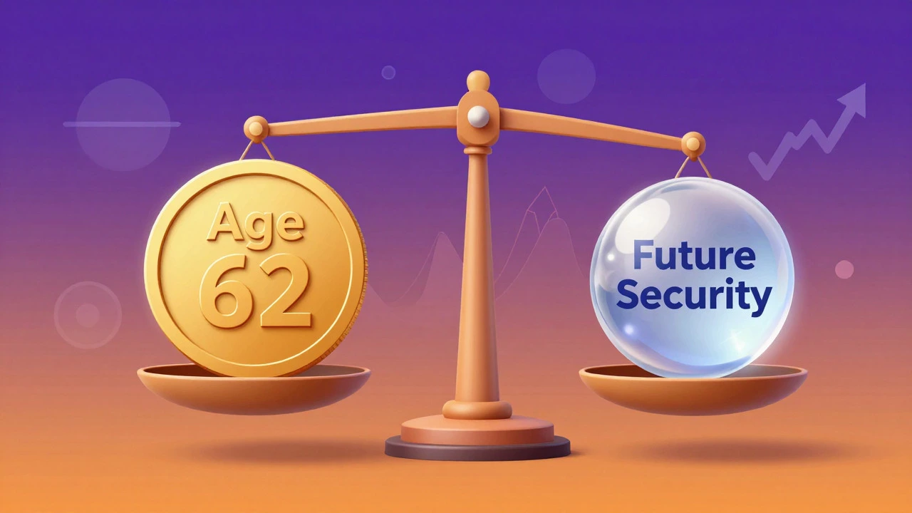 Abstract illustration of a balance scale weighing early retirement risks
