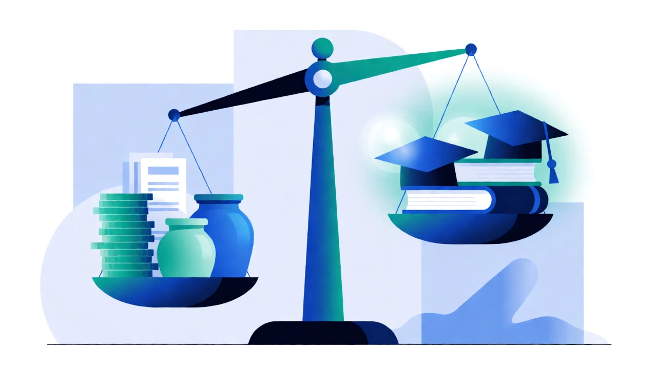 Conceptual illustration balancing income and education costs