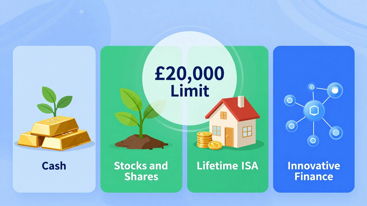 Four compartments representing Cash, Stocks, LISA, and Innovative Finance ISAs