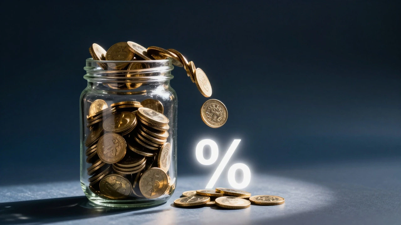 Glass jar of gold coins with some being separated to represent tax deductions