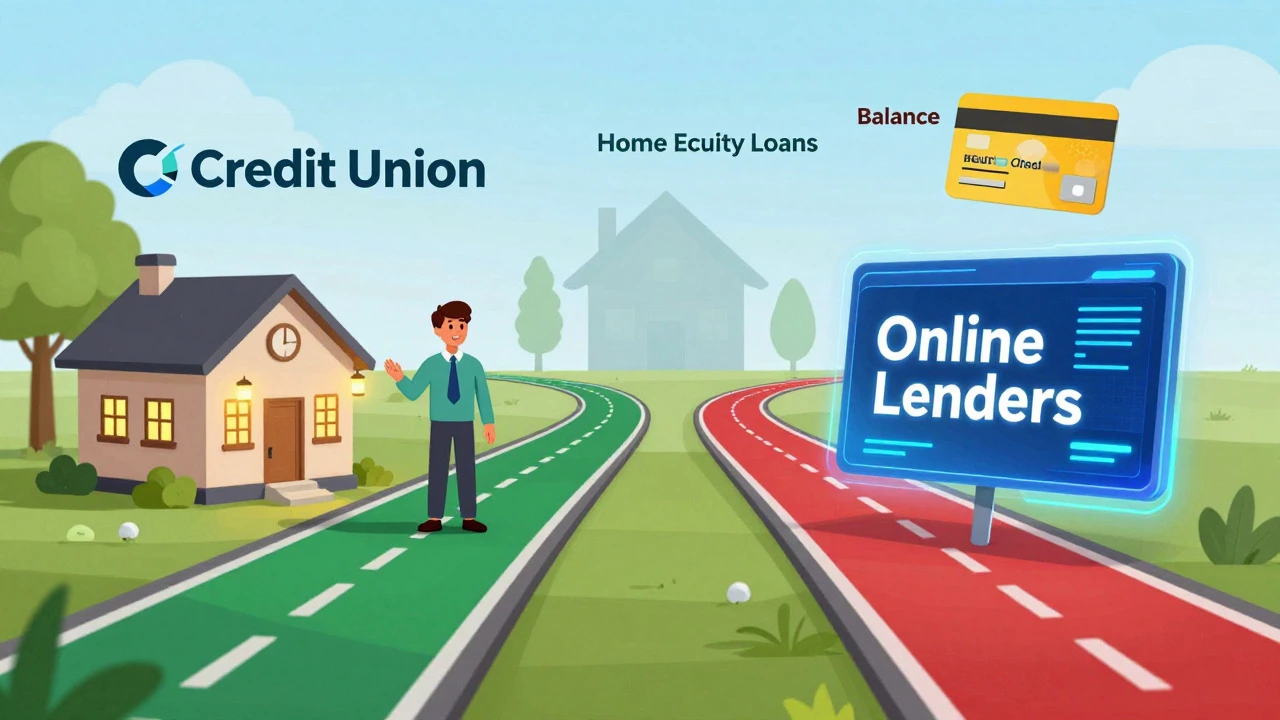 Visual comparison of different debt consolidation options like credit unions and online lenders