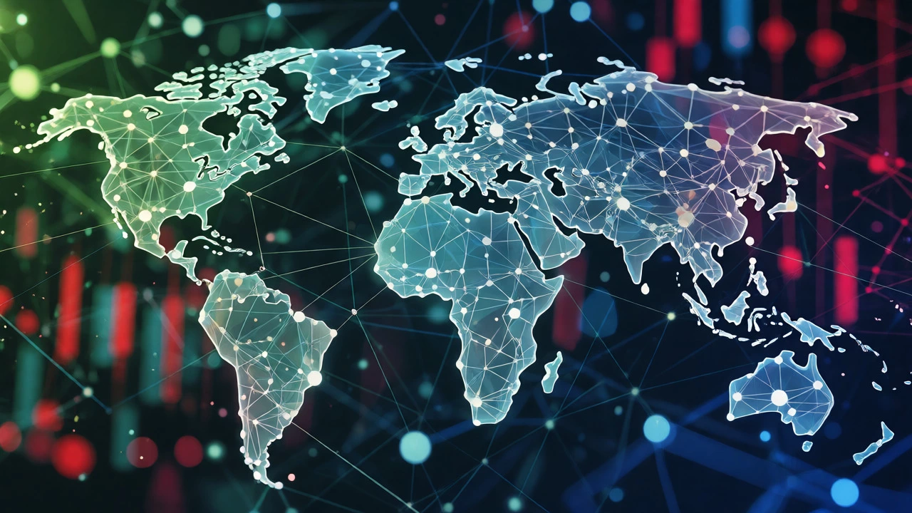 Glowing network nodes forming a globe, representing diversified global index funds.