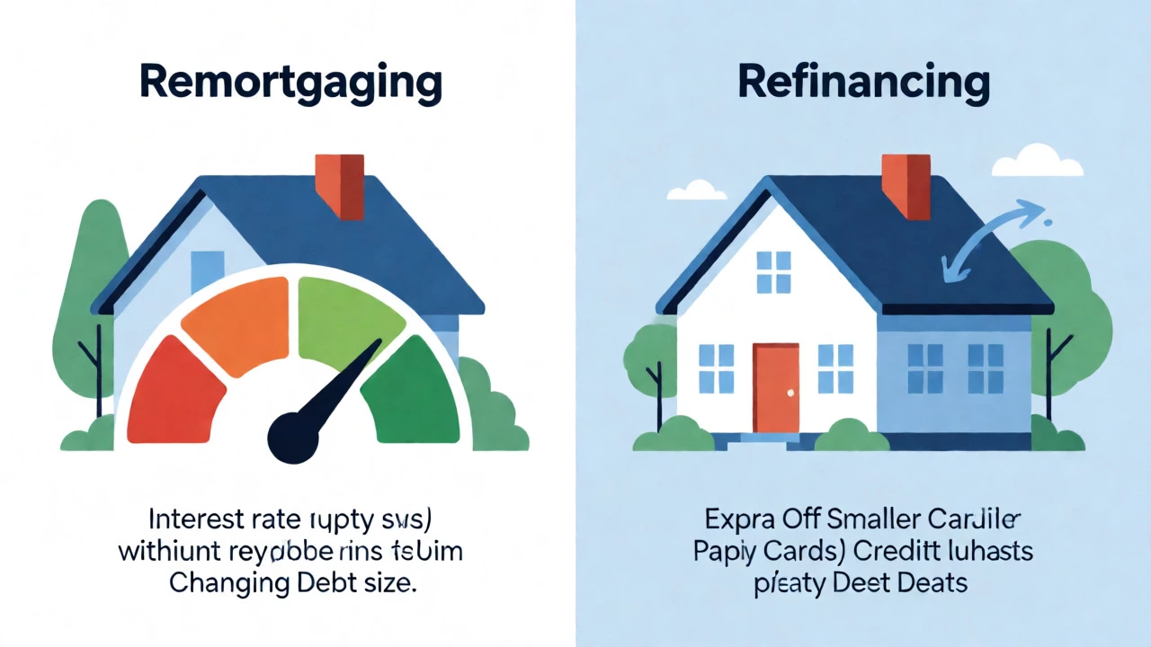 Visual comparison of remortgaging vs refinancing concepts
