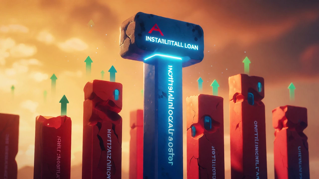 3D render showing a strong loan pillar supporting weight versus weak credit card pillars.