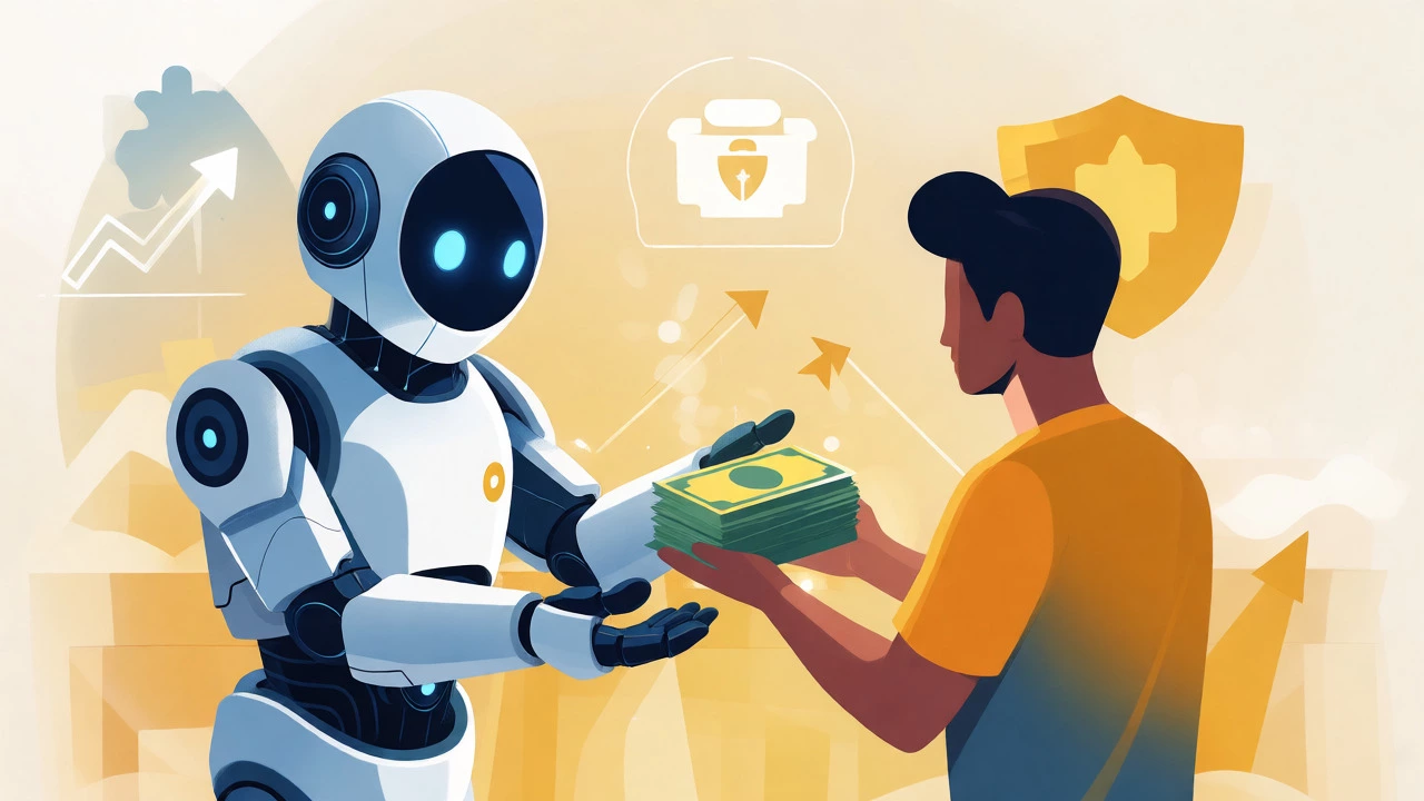 Abstract illustration of AI handing cash to borrower