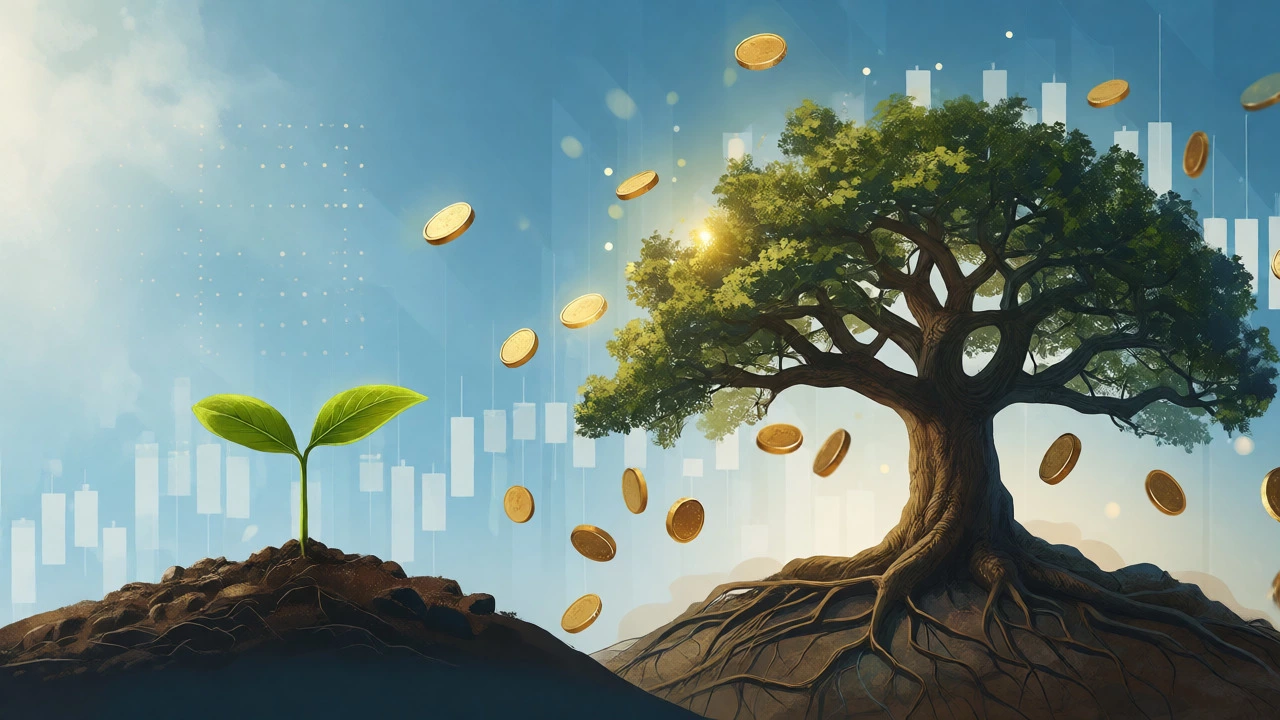 Conceptual art comparing early vs late pension savings growth