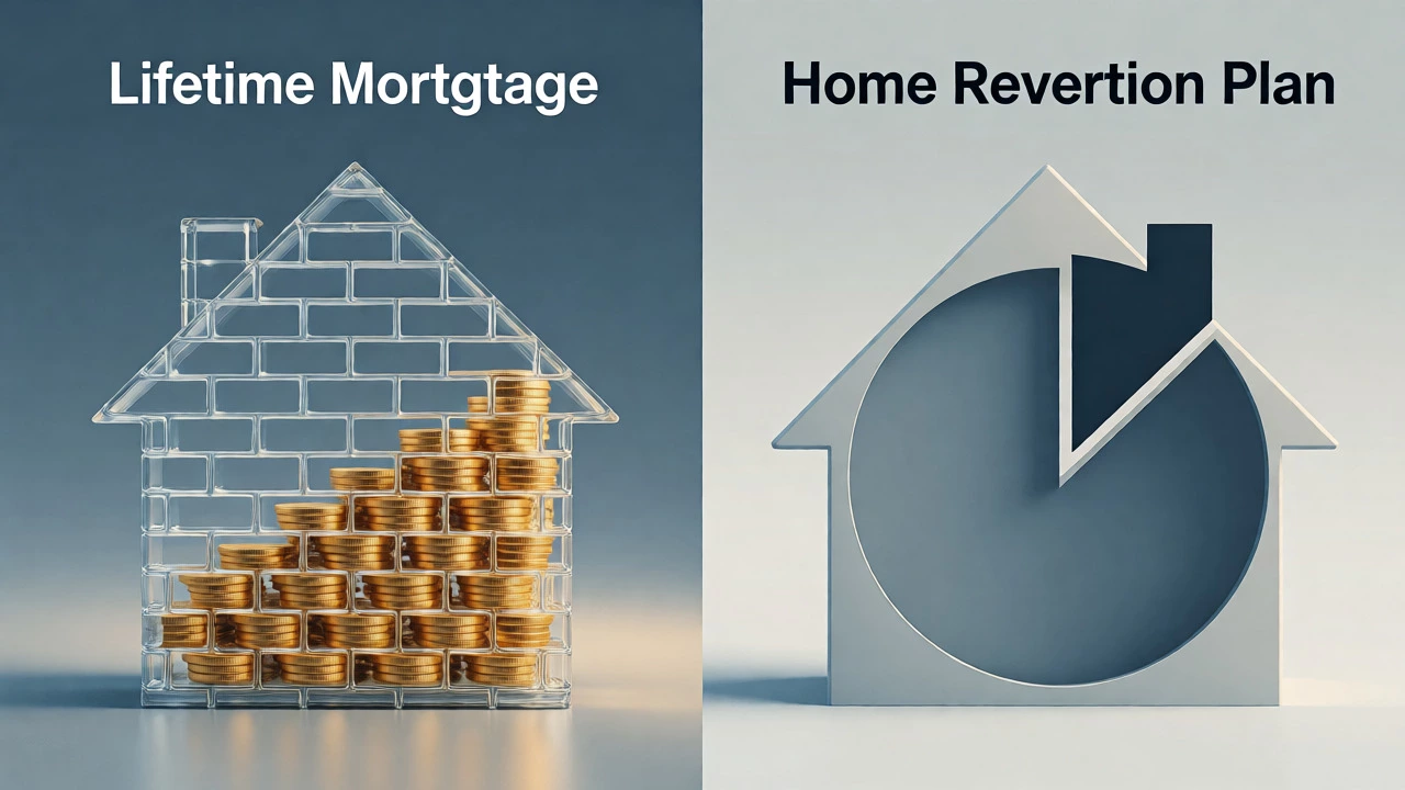 Conceptual art comparing lifetime mortgage and home reversion plans