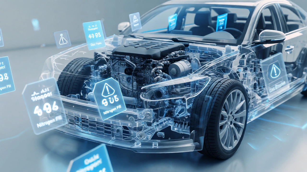 Conceptual image of car surrounded by floating hidden fee warnings