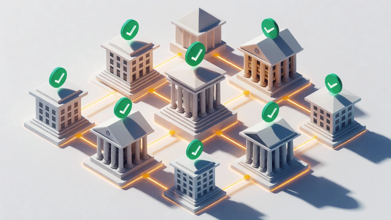 Isometric view of funds spread across multiple banks