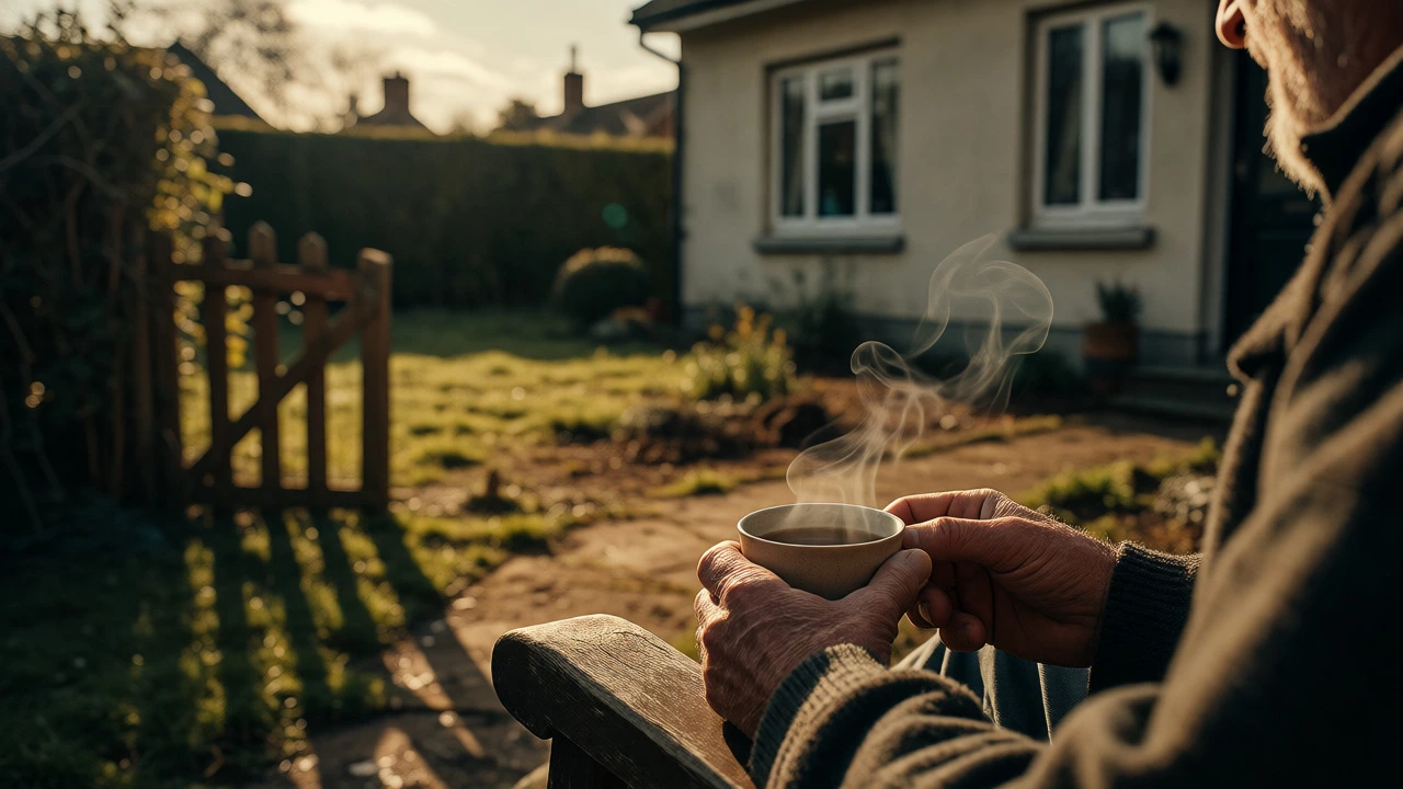 Senior man relaxing in garden considering home improvement options