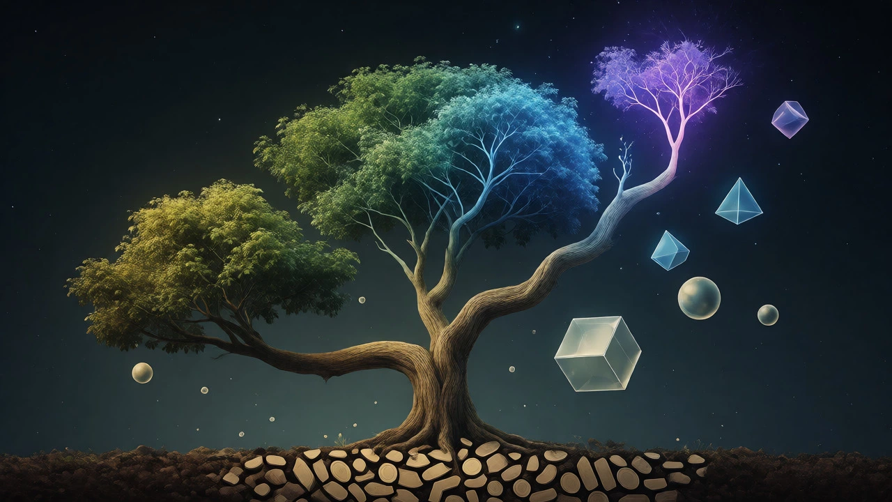 Tree with three branches representing stable, growth, and speculative assets